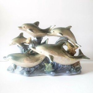 Porcelain Irradesiant School of Dolphins Swimming Sculpture‎